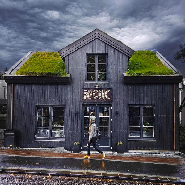 Rok restaurant/ A thoughtful restoration of an Icelandic stone house from the 20's to a contemporary restaurant. Live turf roof, black cladding and period sensitive details improve upon the modest original. 