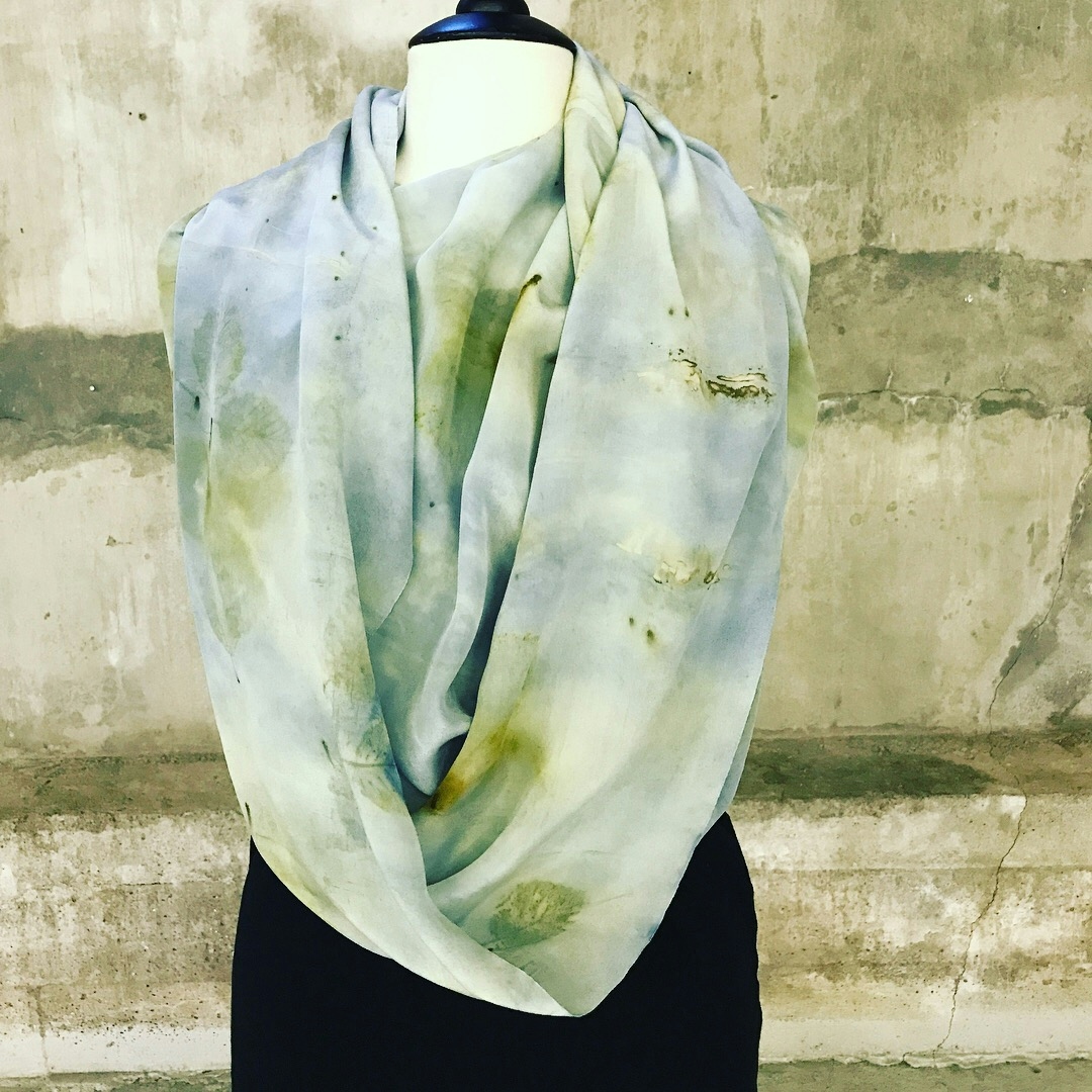 Naturally dyed silk infinity scarf 