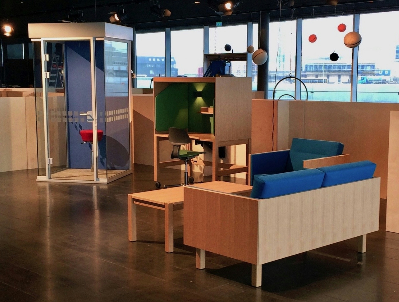 Axis Furniture stand at DesignMarch 2017. Callbox Símon, workstation Box Office and sofa suite Sófus with complimentary table