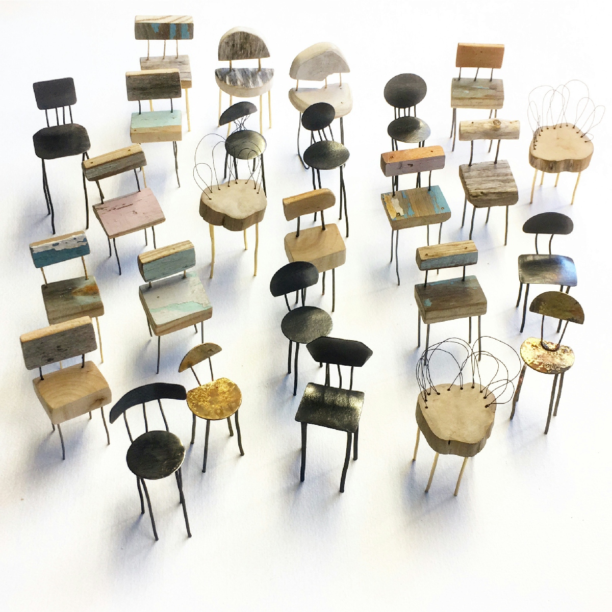 Miniature chairs. Mixed media. 7cm high. 