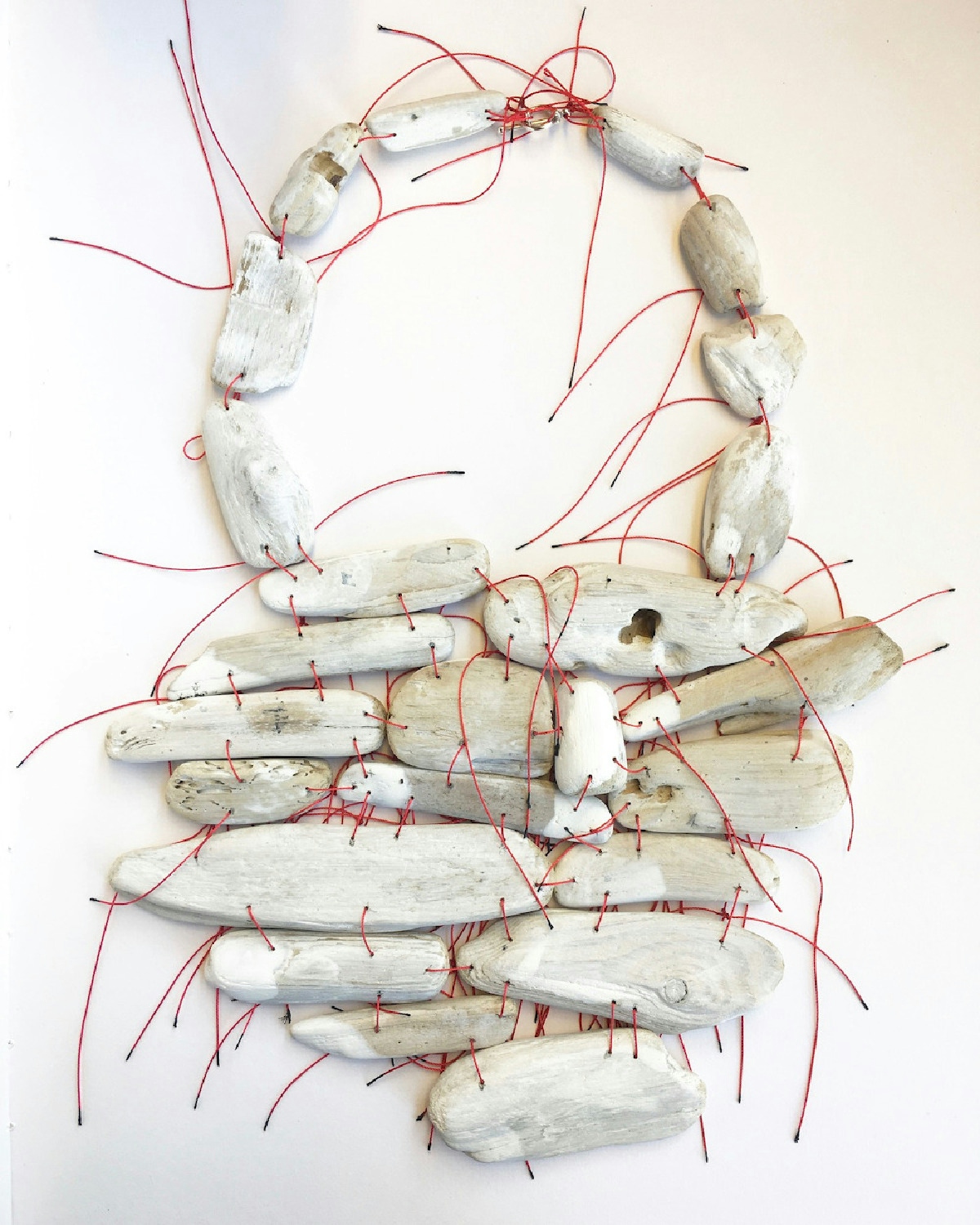 "Underneath the surface", Necklace. Driftwood and silk. 2018